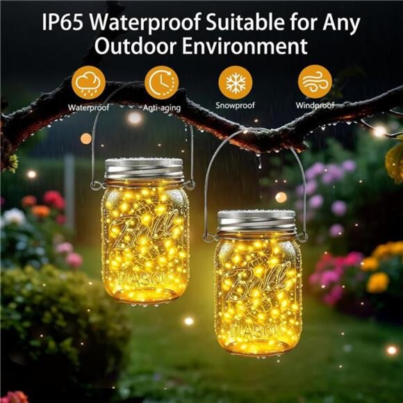 Mason Jar Solar Lights for Outside,12 Pack 30 LED Fairy Firefly Lights Mason Jar - Picture 6 of 7